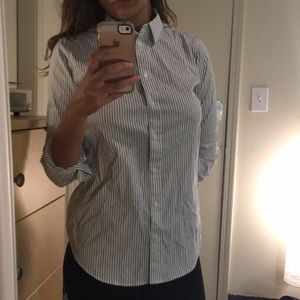 Uniqlo white and navy pinstripe button up